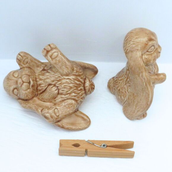 Set Of 2 Ceramic Bunny Figurines, Handmade Tan Rabbit Statues, Woodland Decor - Picture 4 of 7